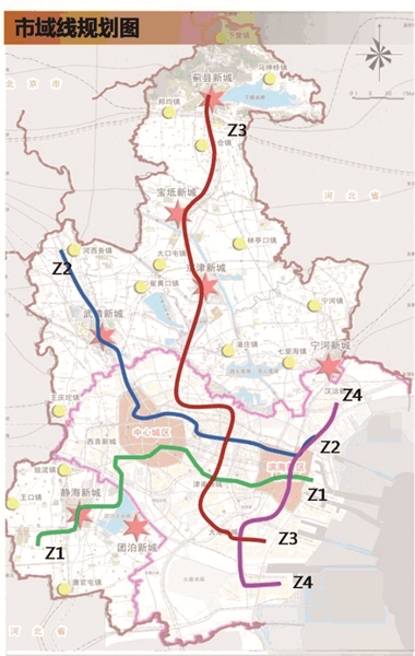 滨海新区轨道交通规划图--z4,z2过生态城