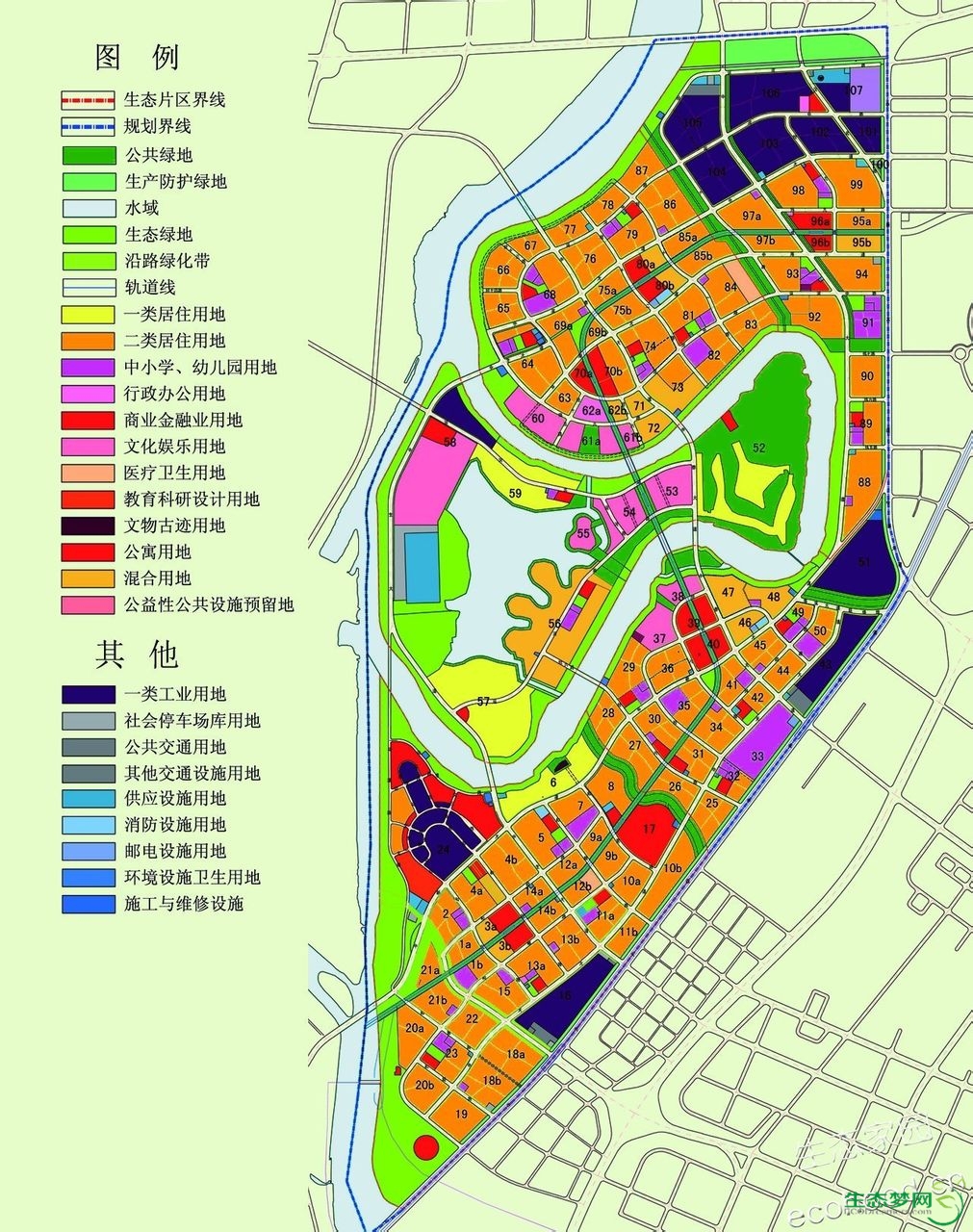 生态城用地规划示意图